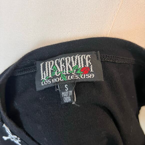 Lip Service Los Angeles Cross Print Crop Top Black White Small Y2K Gothic Punk - Picture 6 of 6